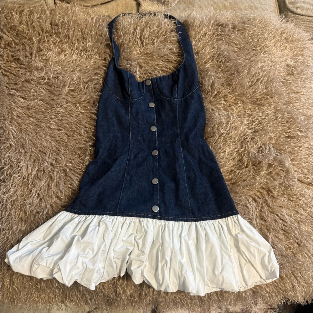Peppermayo Navy and White Halter Dress
